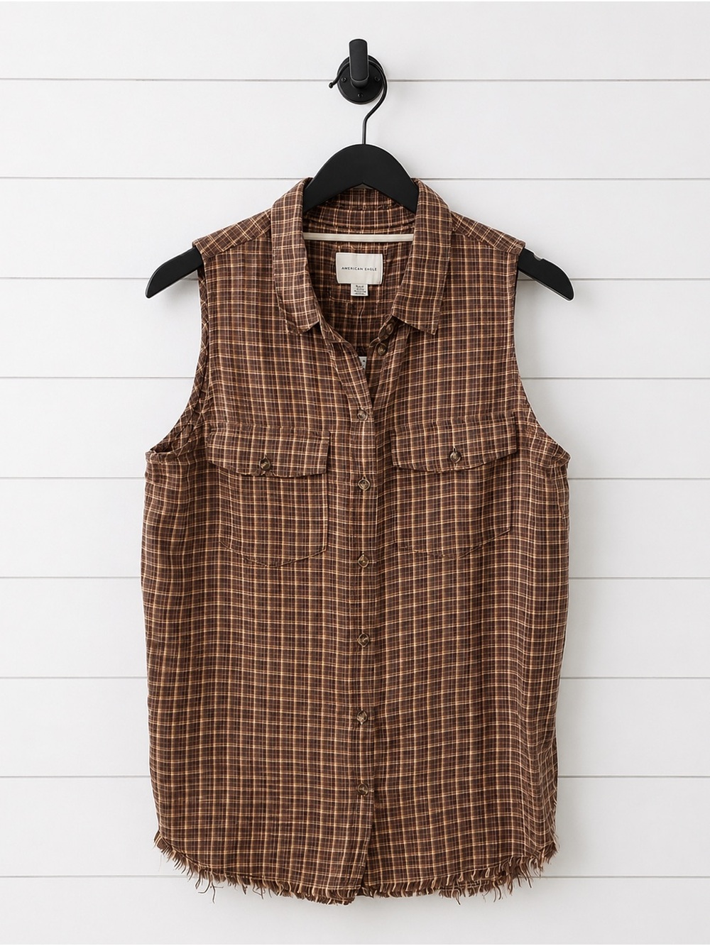 🖤 American Eagle Outfitters Brown Plaid Sleeveless Button-Down Top Medium